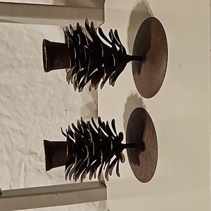 Rustic pinecone candle holders